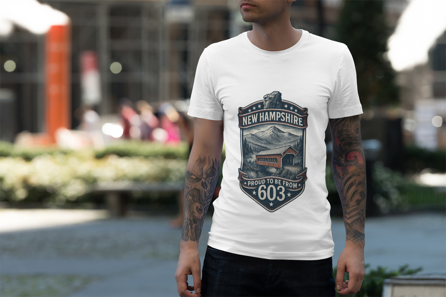 New Hampshire 603 Pride T-Shirt Covered Bridge & Old Man of the Mountain Graphic Tee