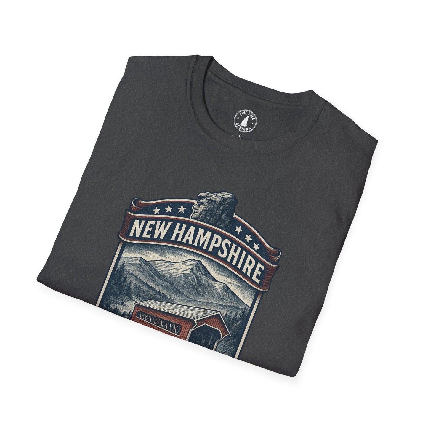 New Hampshire 603 Pride T-Shirt Covered Bridge & Old Man of the Mountain Graphic Tee