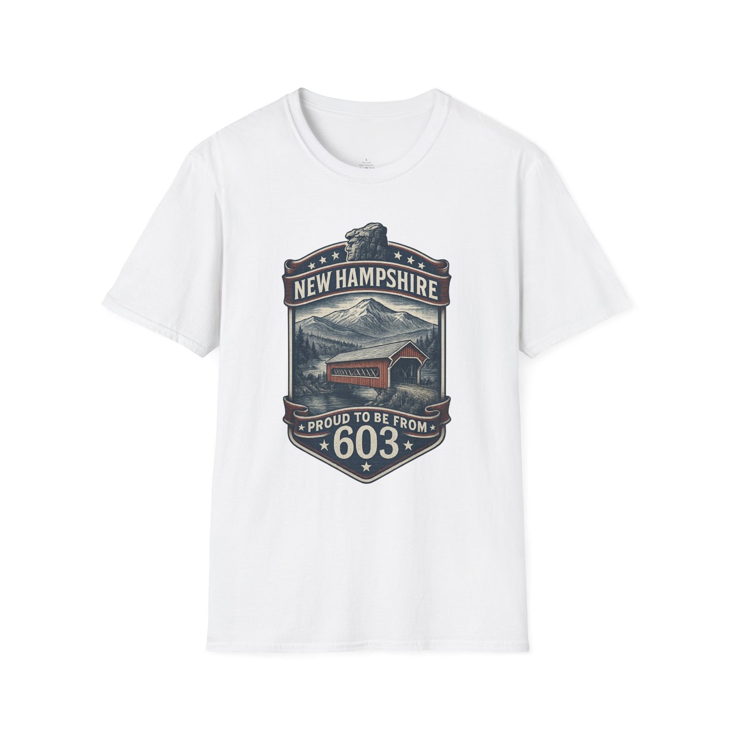 New Hampshire 603 Pride T-Shirt Covered Bridge & Old Man of the Mountain Graphic Tee