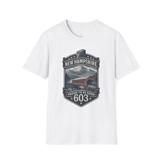 New Hampshire 603 Pride T-Shirt Covered Bridge & Old Man of the Mountain Graphic Tee