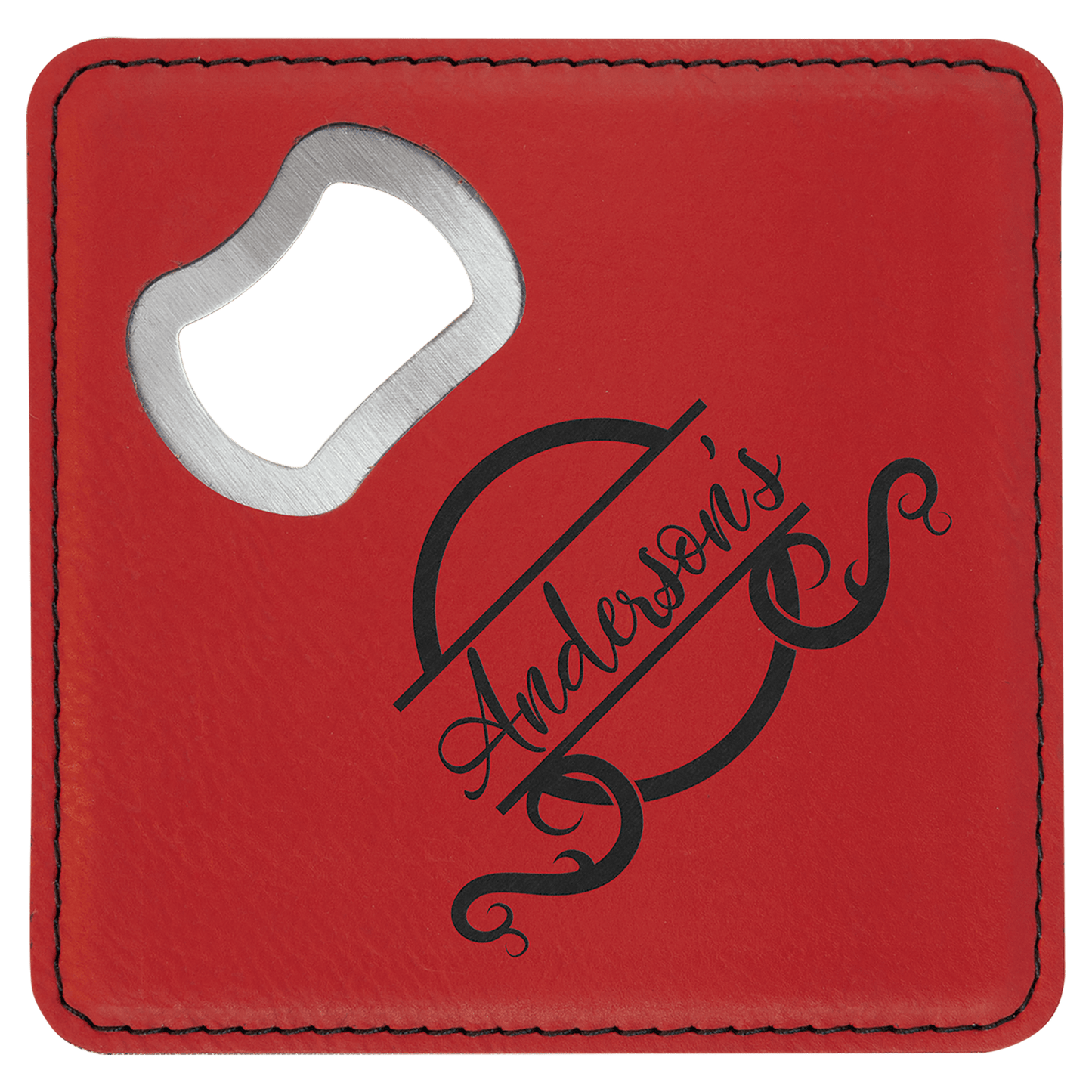 Custom Engraved 4” Leatherette Coasters with Built-In Bottle Openers – Set of 4