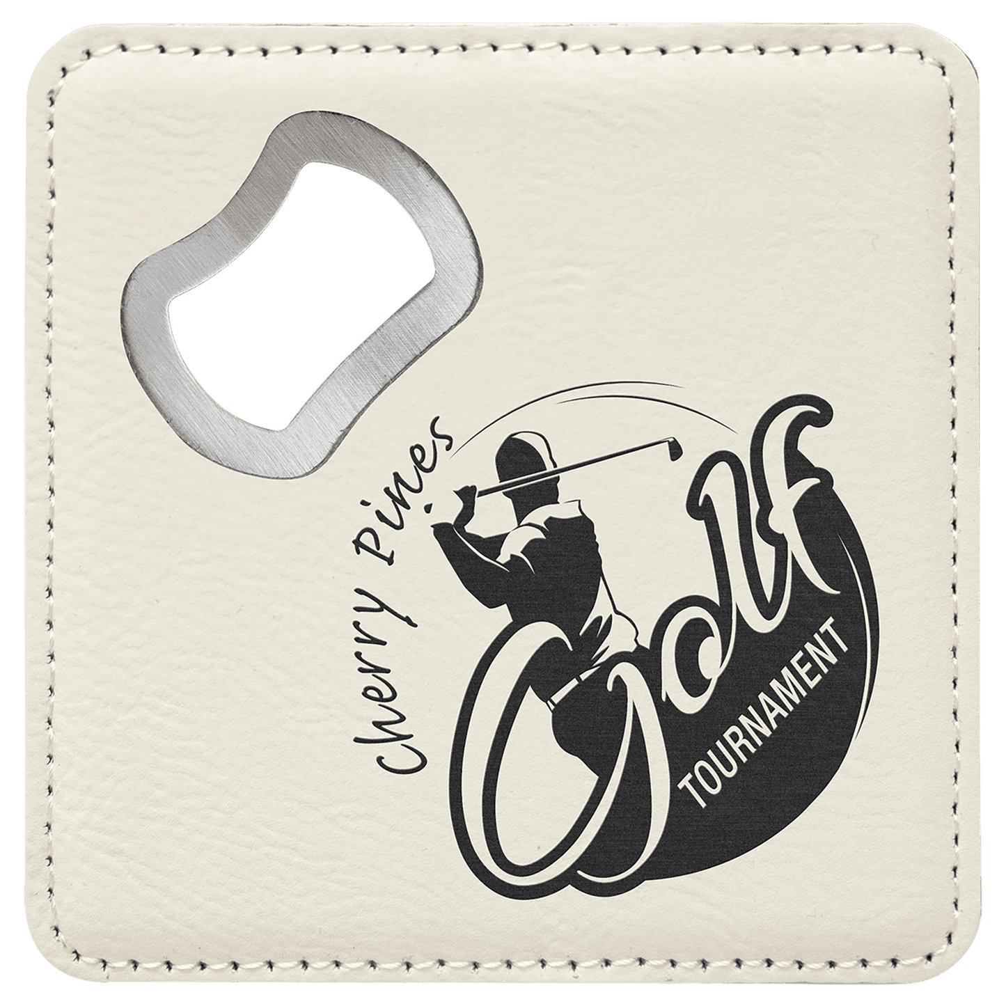 Custom Engraved 4” Leatherette Coasters with Built-In Bottle Openers – Set of 4